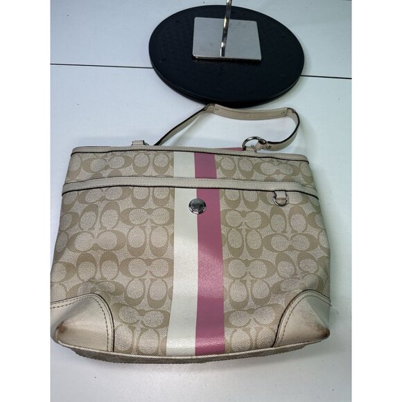 For Repair- Vintage COACH CHELSEA HERITAGE F14477 Leather Signature Tote Handbag - Picture 15 of 16